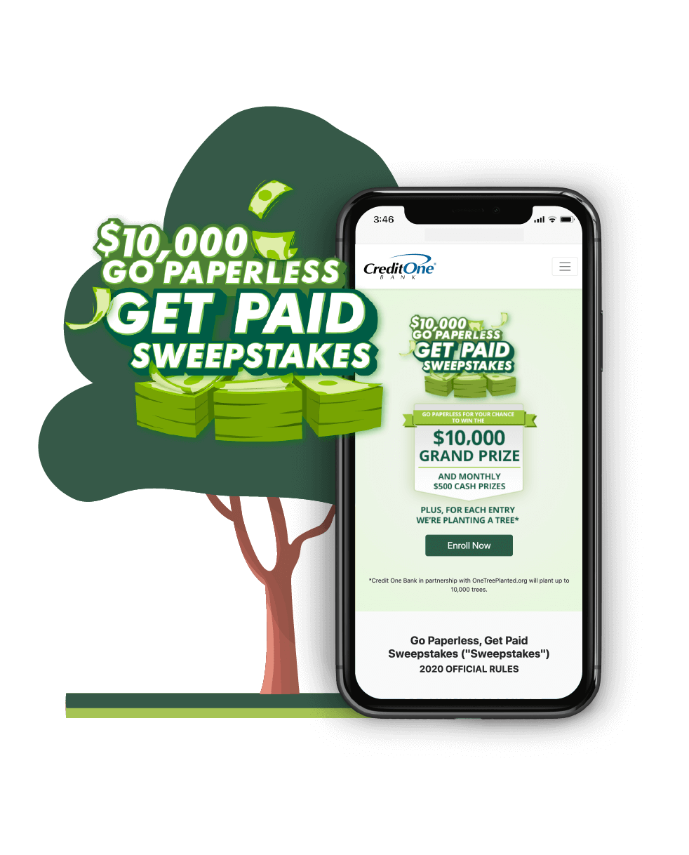 Credit One Bank Go Paperless Get Paid Sweepstakes Phone