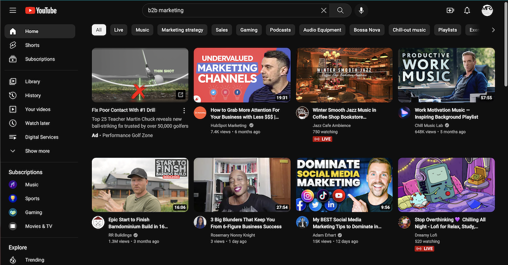Personalization in marketing on Youtube